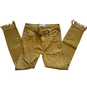 Free People Mustard Yellow Jeans Frayed Hem